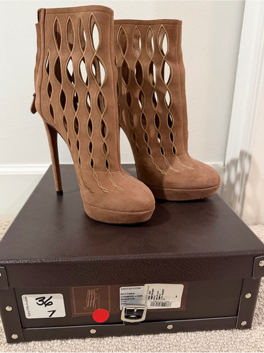 Azzedine Alaia laser cut platform ankle booties